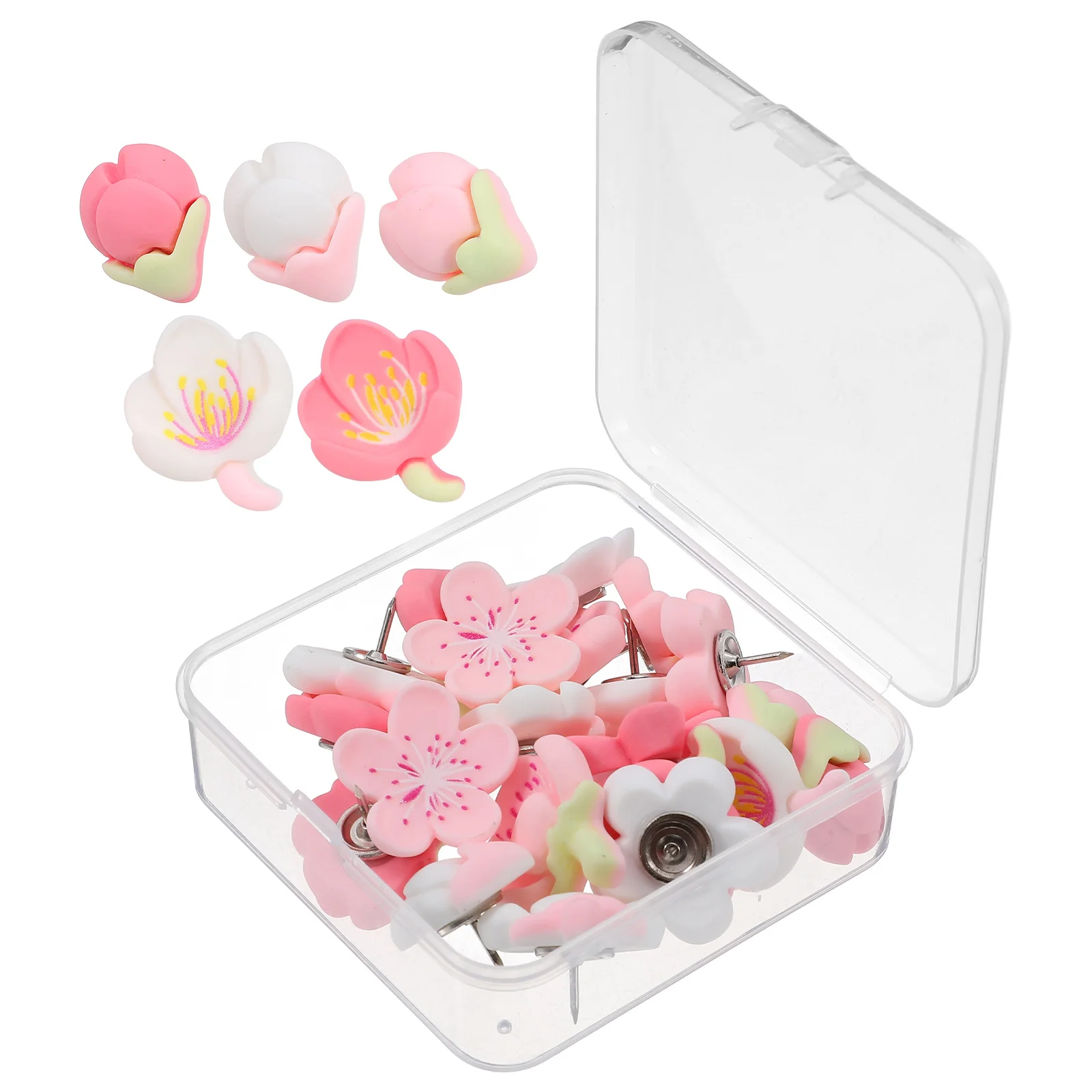 20 Pcs Flowers Resin Peach Blossom Thumbtack Office Bulletin Push Pins Metal Hangers Tacks