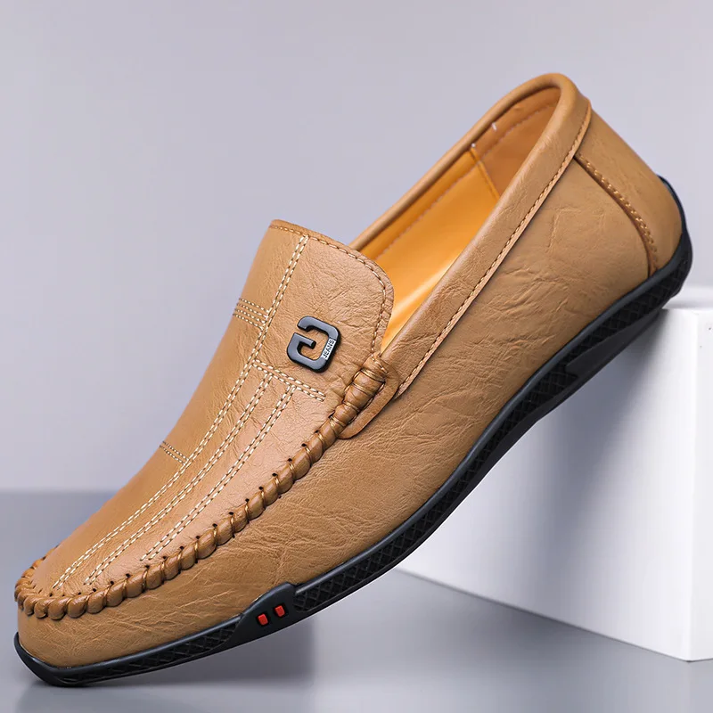 Zapatos de conducción sin cordones informales para hombre, zapatilla de cuero con fondo suave, estilo Primavera Verano, recién llegado, punta redonda, antideslizante, Abso...