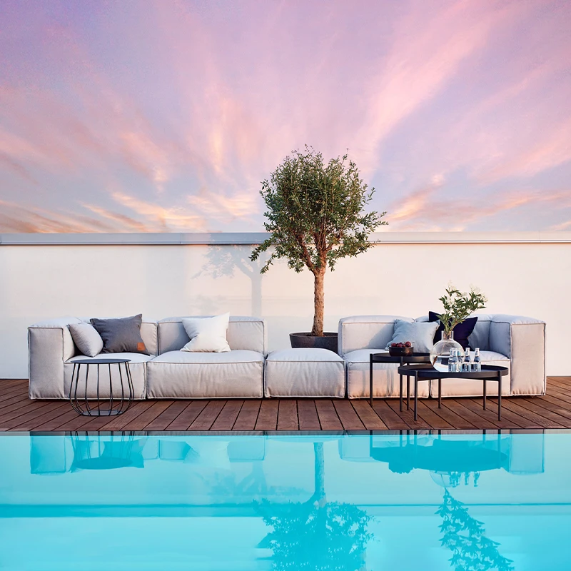 

Waterproof Quick-Drying Cotton Sectional Sofa Outdoor Furniture Set For Courtyard Farmhouse Or Apartment Featuring Fabric Sofa