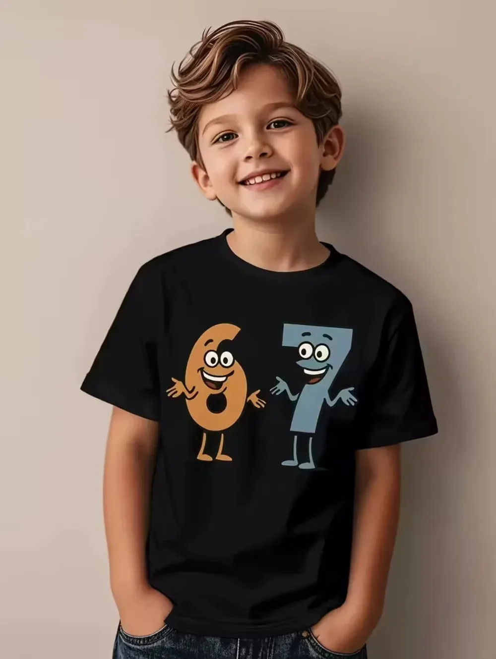 67 ميمي الأطفال تي شيرت مثيرة للاهتمام الرقمية ثلاثية الأبعاد تي شيرت مطبوع فضفاض ومريح قمة الشارع موضة ملابس الأطفال