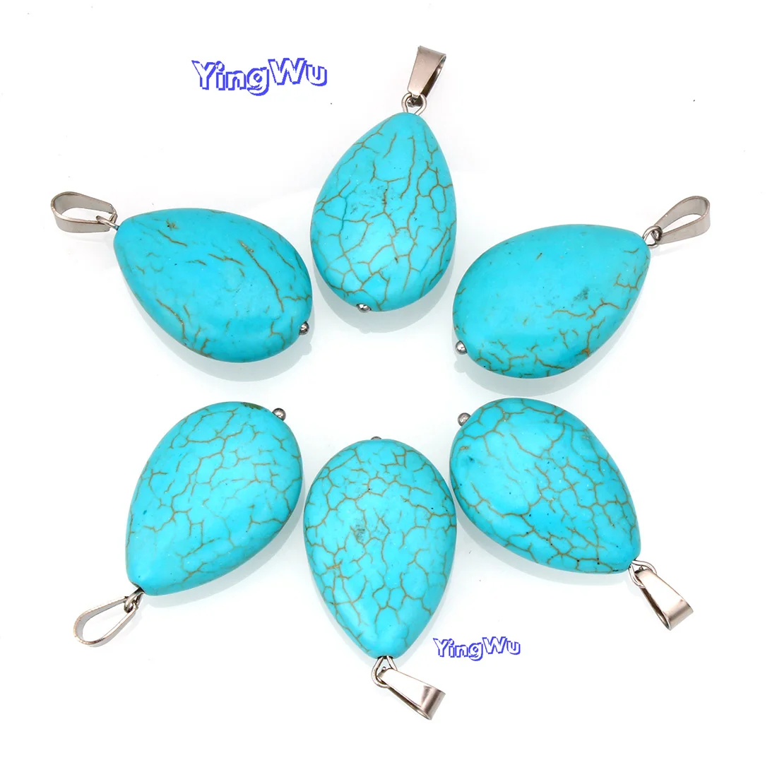 20pcs Natural Turquoie Gemstone Drop Stainless steel beads Pendant Necklace