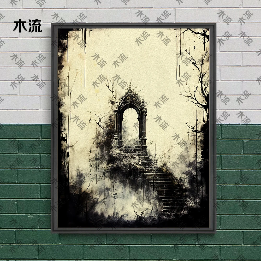 القلعة القوطية الفيكتورية، فن الحائط العتيق، لوحة قماشية، جماليات السحر الداكن، طباعة ملصق فني تجريدي، ديكور المنزل #2