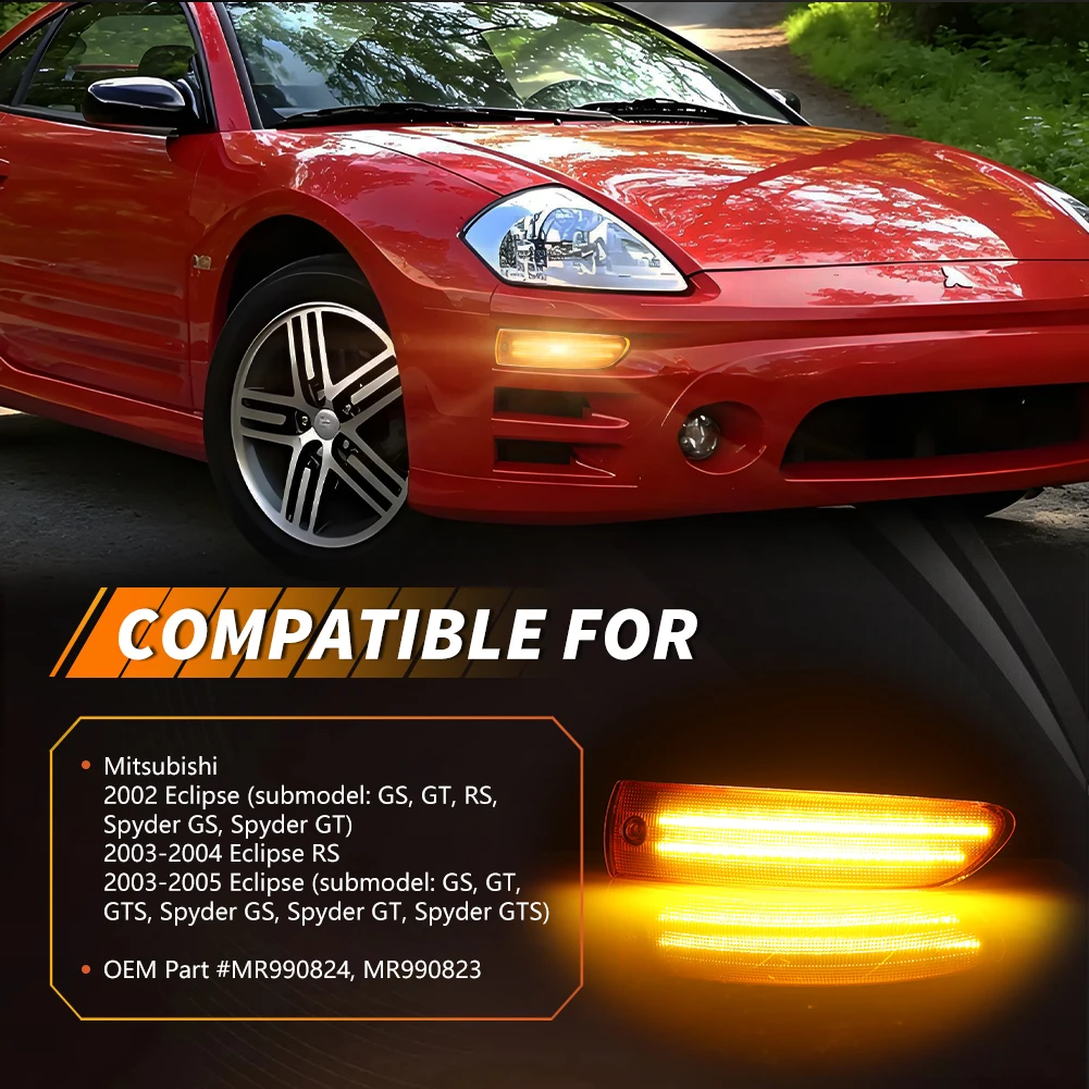 2Pcs For 2002 2003 2004 2005 Mitsubishi Eclipse Front Corner DRL Light Daytime Running Light Turn Signal Light Parking Light LED