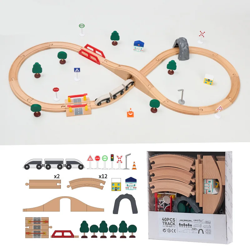 New Wooden Train Track DIY Building Block Accessories Track Expansion Package Fit for Wooden Railway Track Toys for Kids Gift