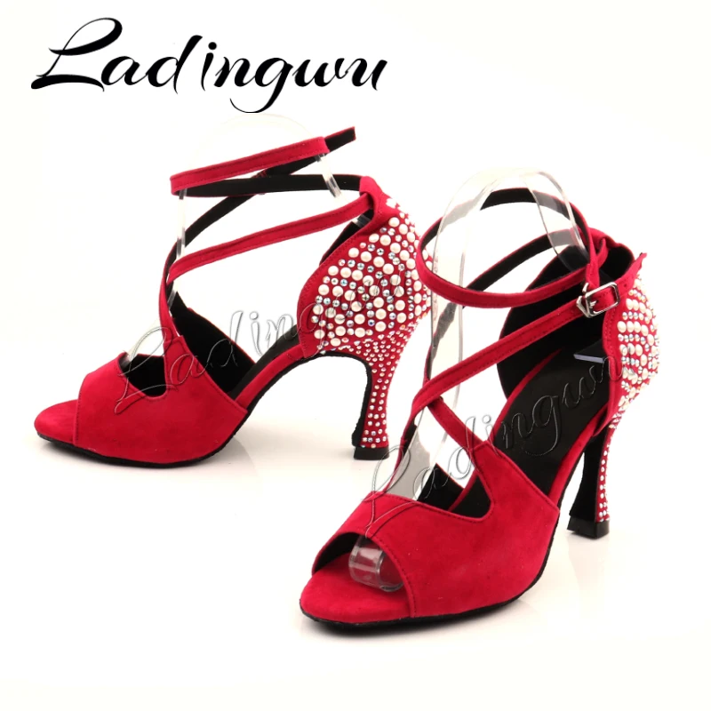 Ladingwu Pearl Dance Shoes Women Tango Salsa Latin Dance Shoes Ballroom Dance Heels Soft Sole Women Sandals Ladies Wedding Shoes