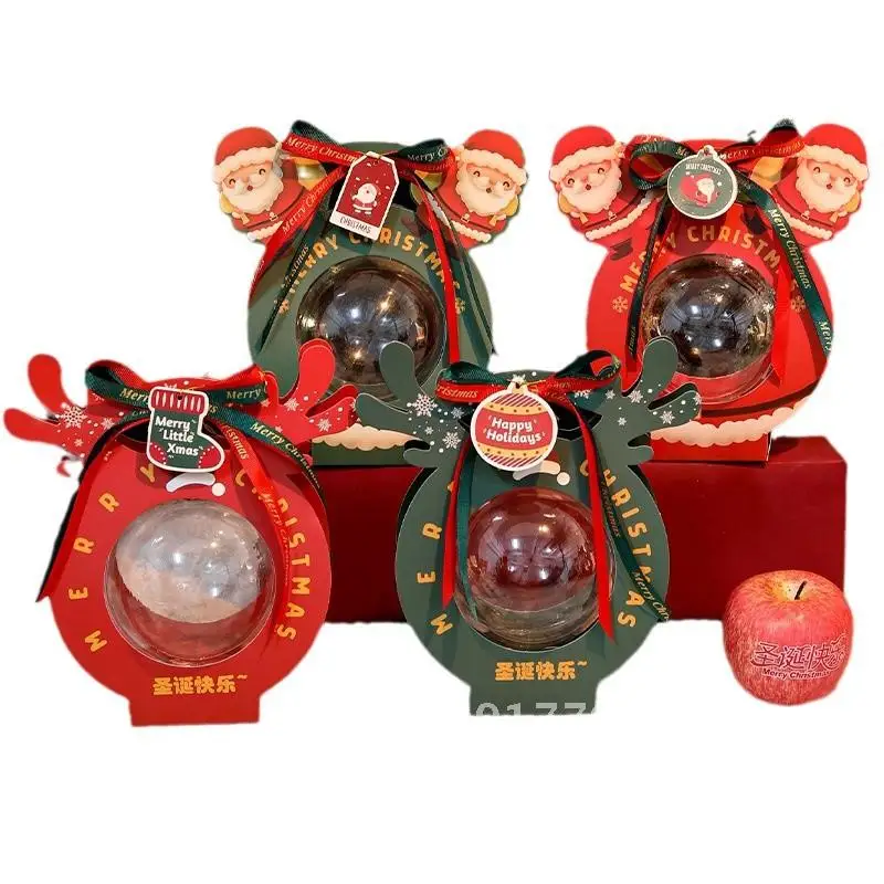 Caja de regalo de manzana navideña, bolsa de embalaje de Nochebuena, ping a fruta, dulces, pequeña bolsa de regalo con cinta, tarjeta colgante para regalos navideños
