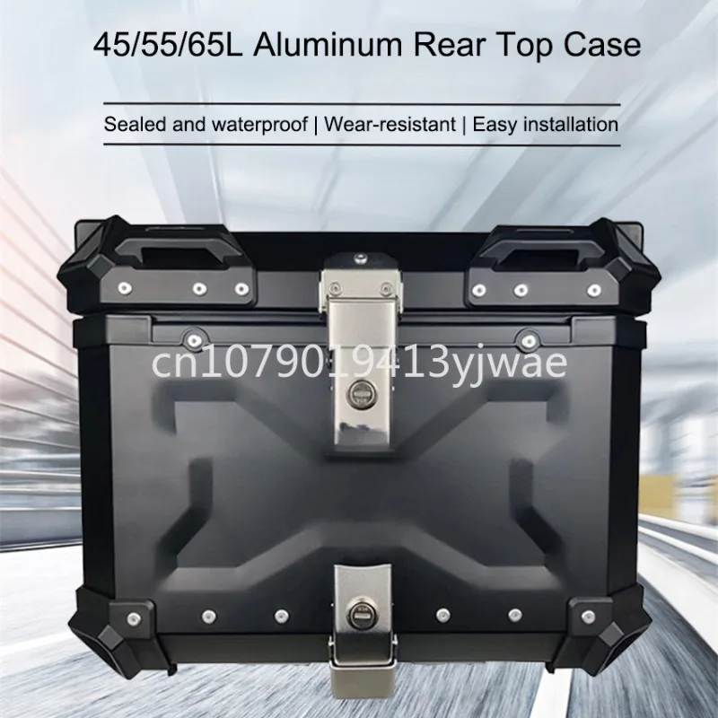 Motorcycle Rear Top Case Moto Luggage Storage Tail Box Waterproof Motorcycle Aluminum Trunk Key Lock Tool box 45L/55L/65L