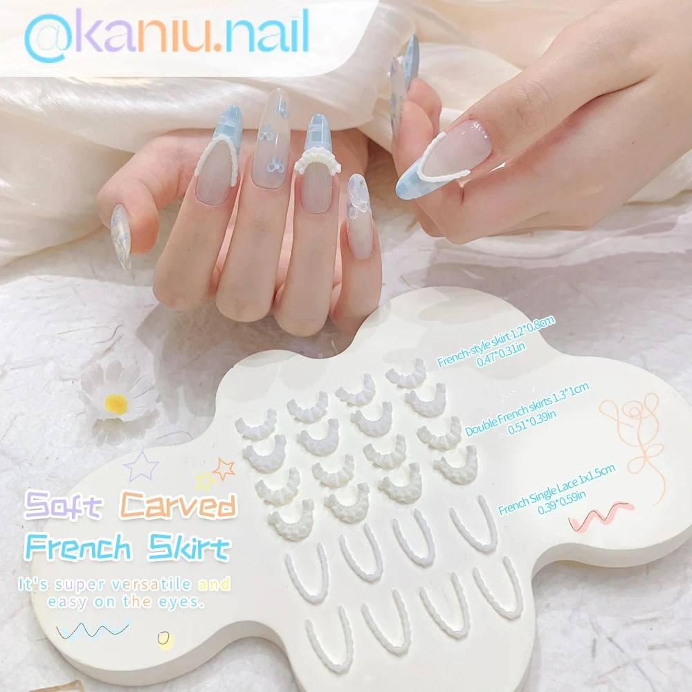 30 Stück weiße Nagelanhänger mit französischem Rock, geprägte Spitze, U-Form, V-Form, Vintage-Nagelkunst-Dekorationen für Nagelkünstler, DIY-Nagelkunst