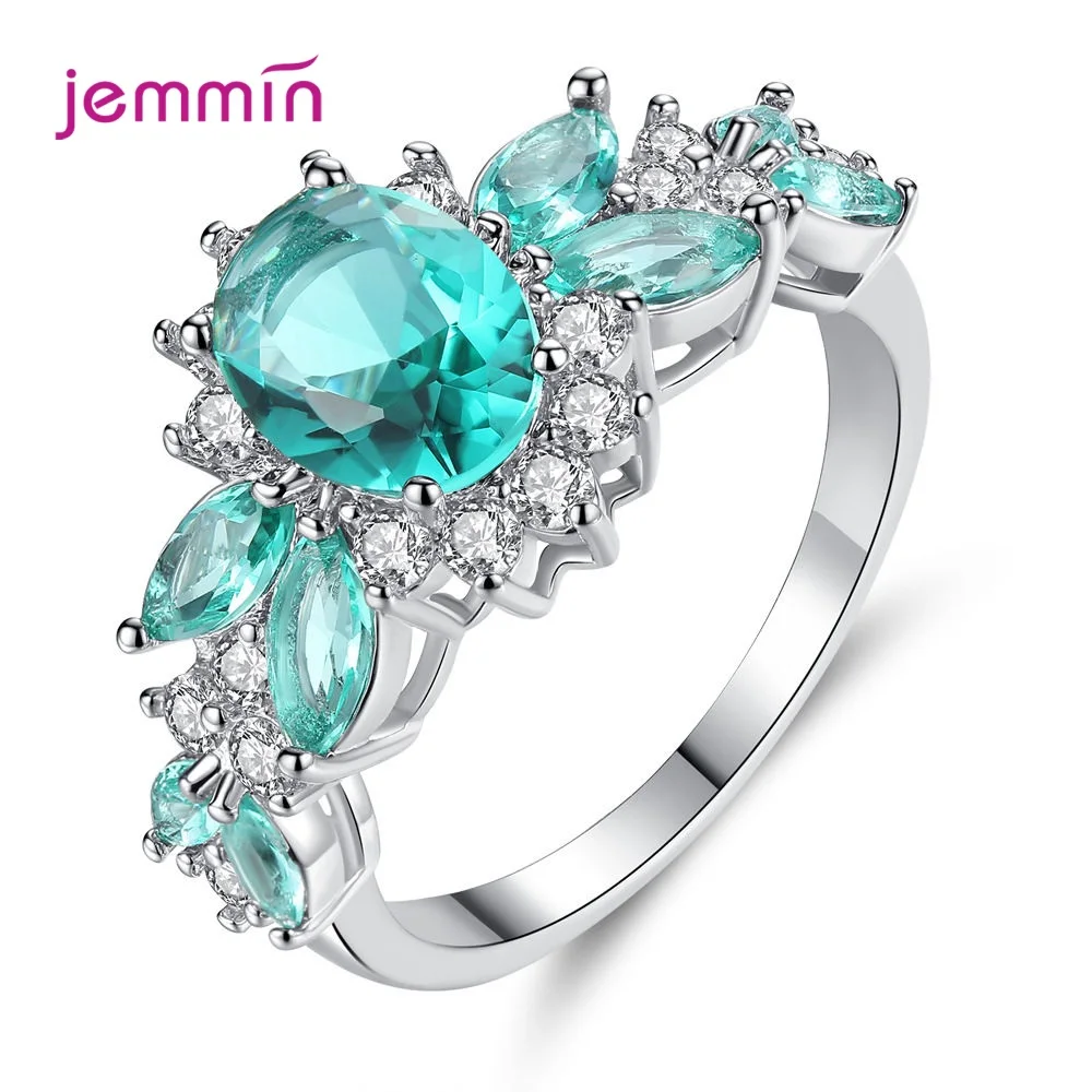 New Blue/Green Cubic Zirconia Rings For Women Bridal Fashion Fewelry Gift Shiny CZ Crystal Wedding Engagement Rings Wholesale