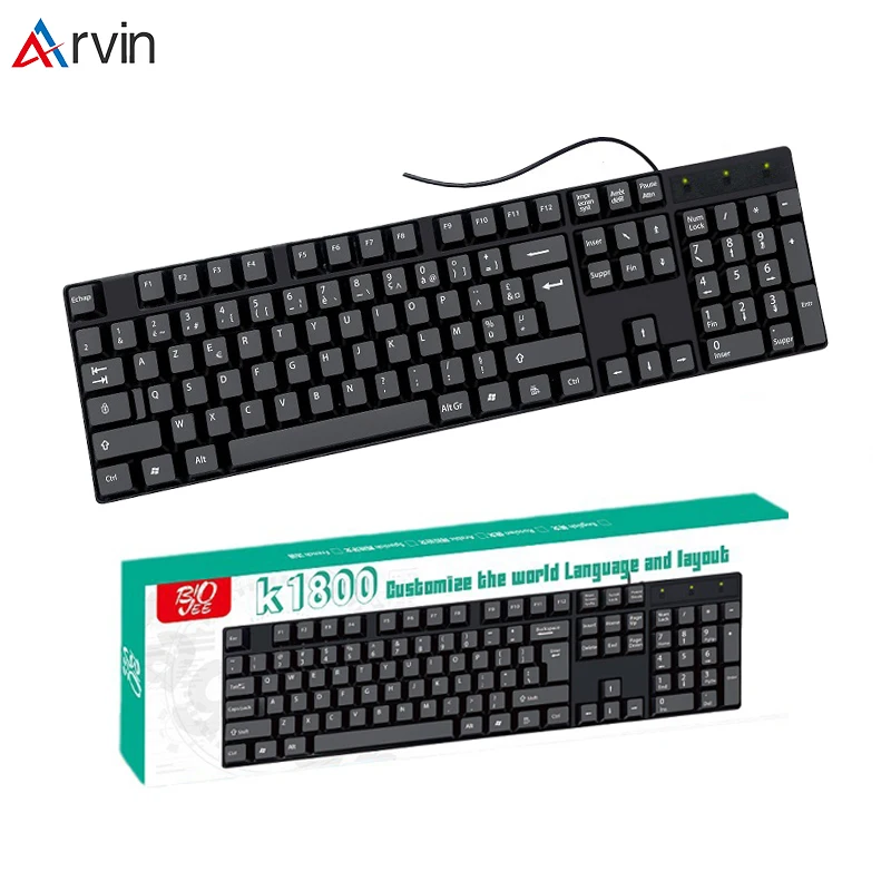 

Arvin USB Wired Keyboard Spanish French Russian Arabic English Language Keycaps Keyboard 104 Keys For Desktop Computer PC Office