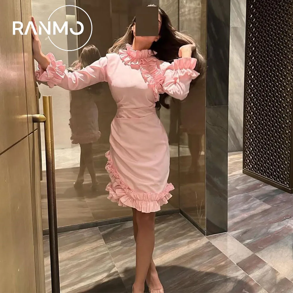 

Ranmo Pink Sweet A-line Satin Evening Party Gown Dresses for Woman 2026 Pleat Knee-Length Evening Party Dress Customized New