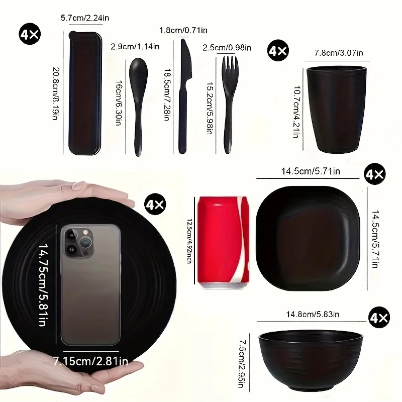 32pcs black PP plastic cutlery is suitable for home, restaurant, gift, outdoor , camping, school supplies, back-to-school season
