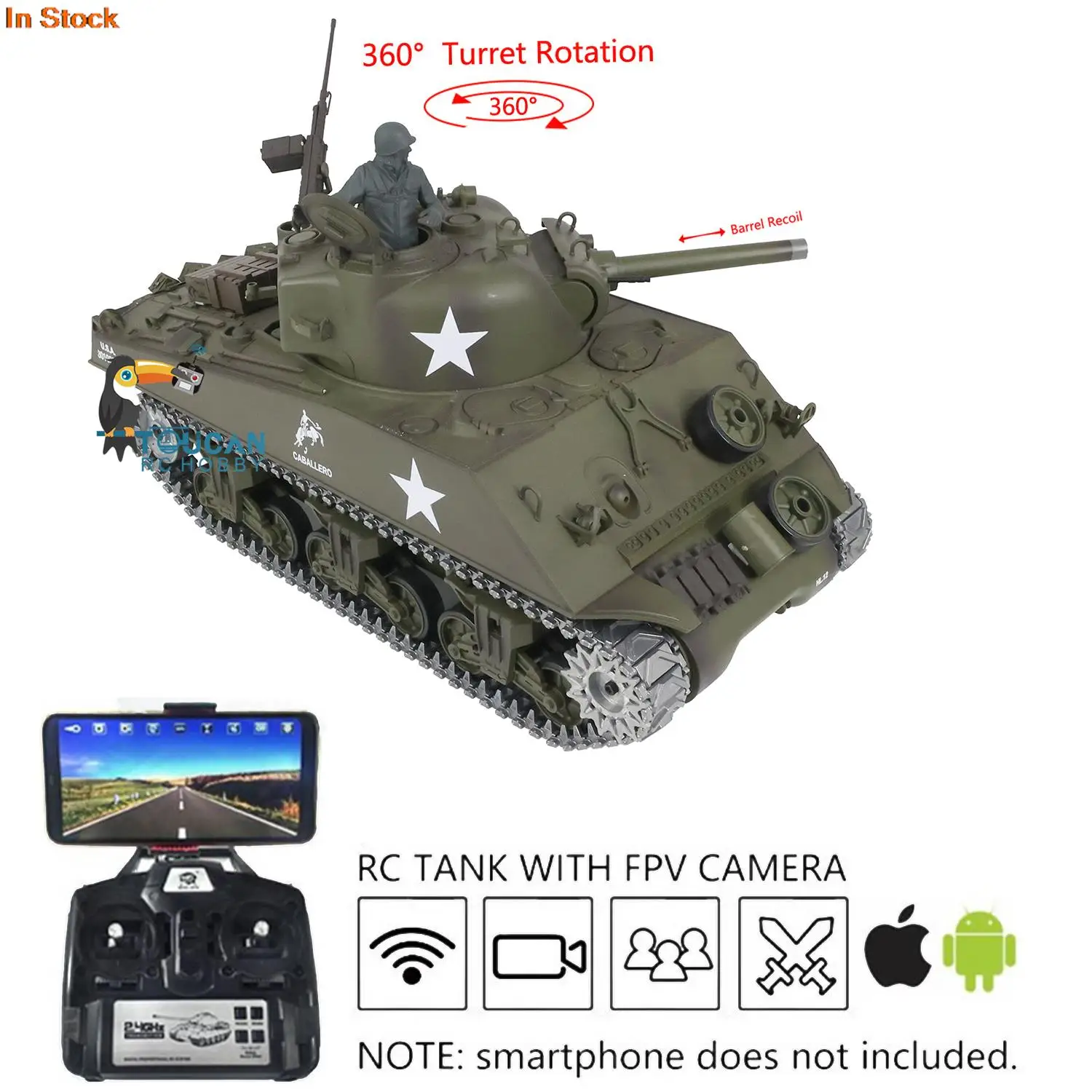 

HENG LONG 1/16 FPV 7,0 M4A3 Sherman RTR Радиоуправляемый Танк 3898 360 ° револьвер