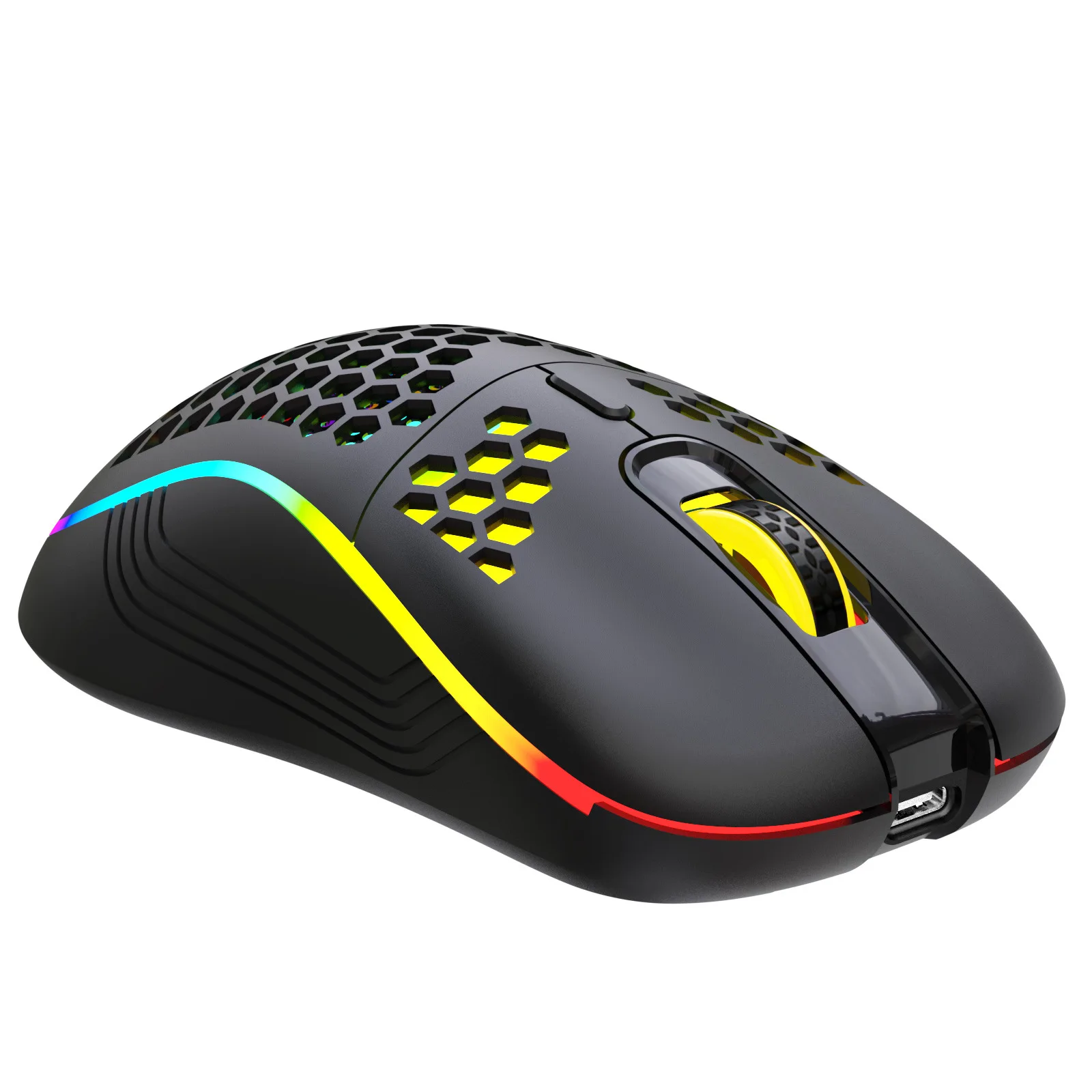 Mouse para jogos sem fio RGB 2.4G Mouse de carregamento com iluminação RGB com design ergonômico em favo de mel de DPI ajustável para laptop de mesa