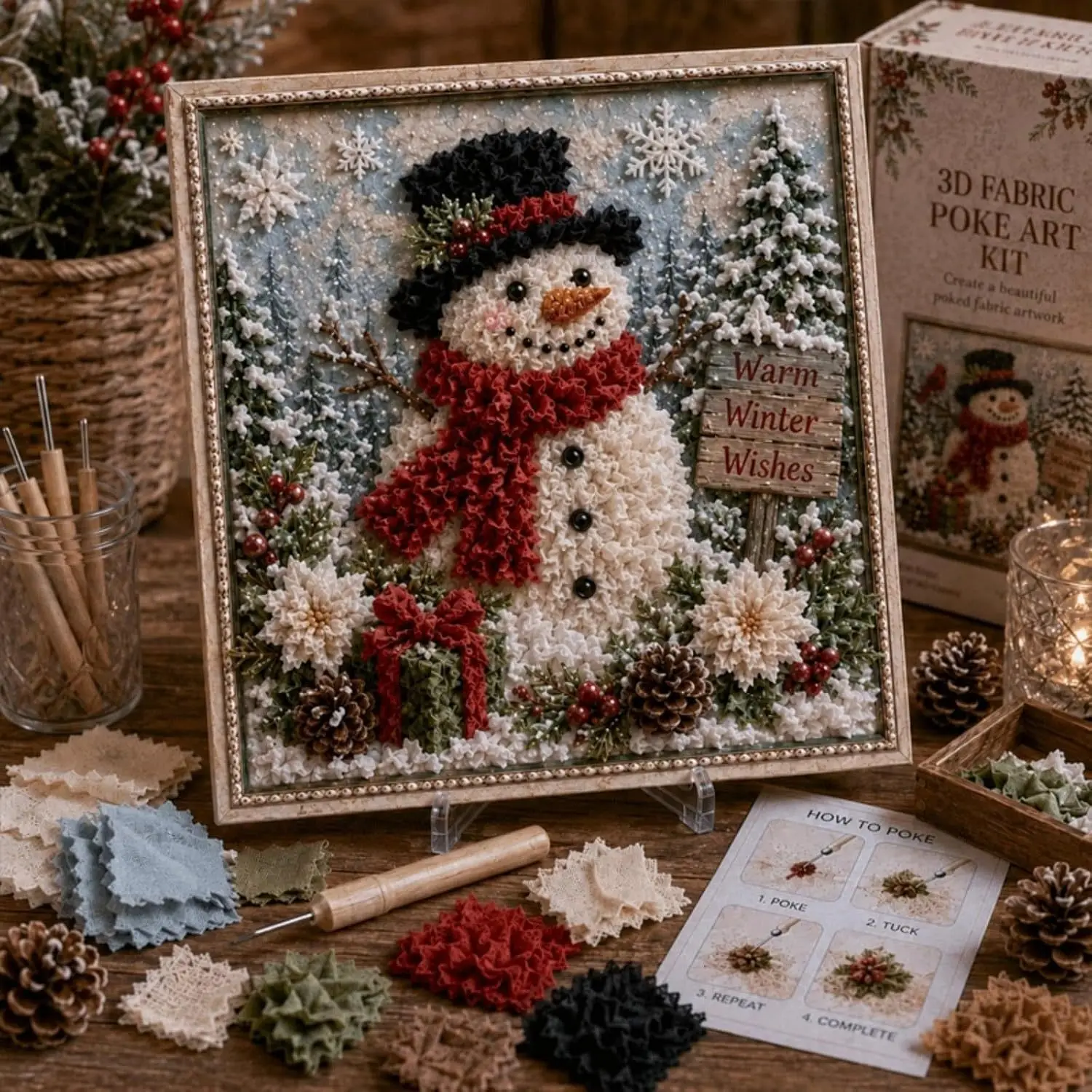 New 3D Christmas Fabric Poke Art Kit Christmas DIY Needle Poke Fabric Art Kit