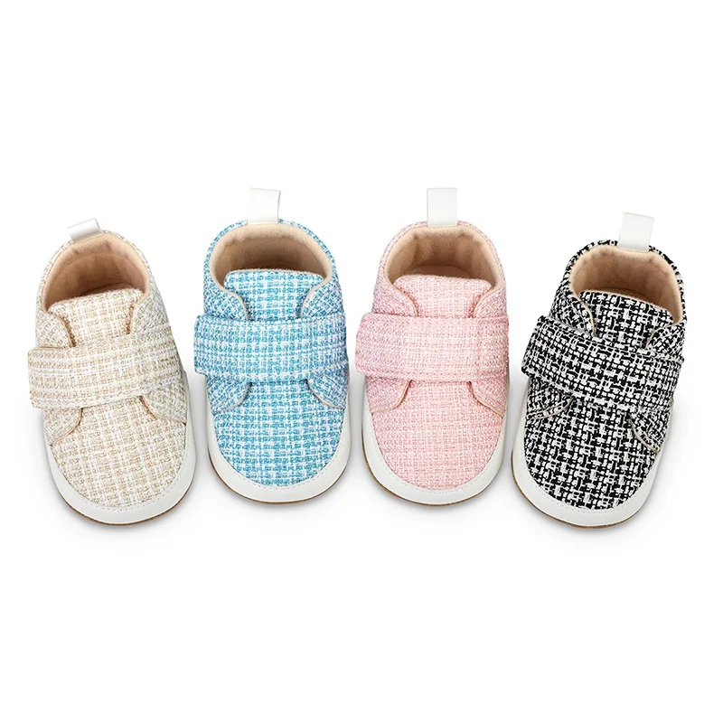 

Newborn Boys Girls First Walkers Infant Anti-slip Soft Bottom Simple Plaid Crib Toddler Casual Prewalkers 0-18M