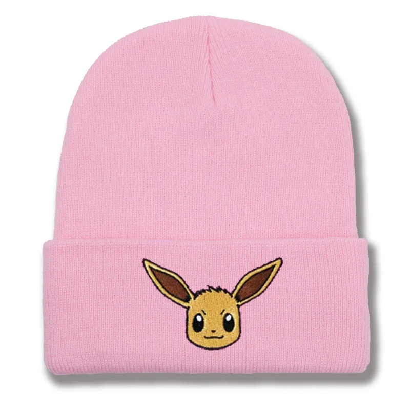 Eevee Knitted Hat Fashion Men Women Winter Warm Embroidery Cap Outdoor Riding Sports Hats Casual Hip-Hop Woolen Caps Gifts