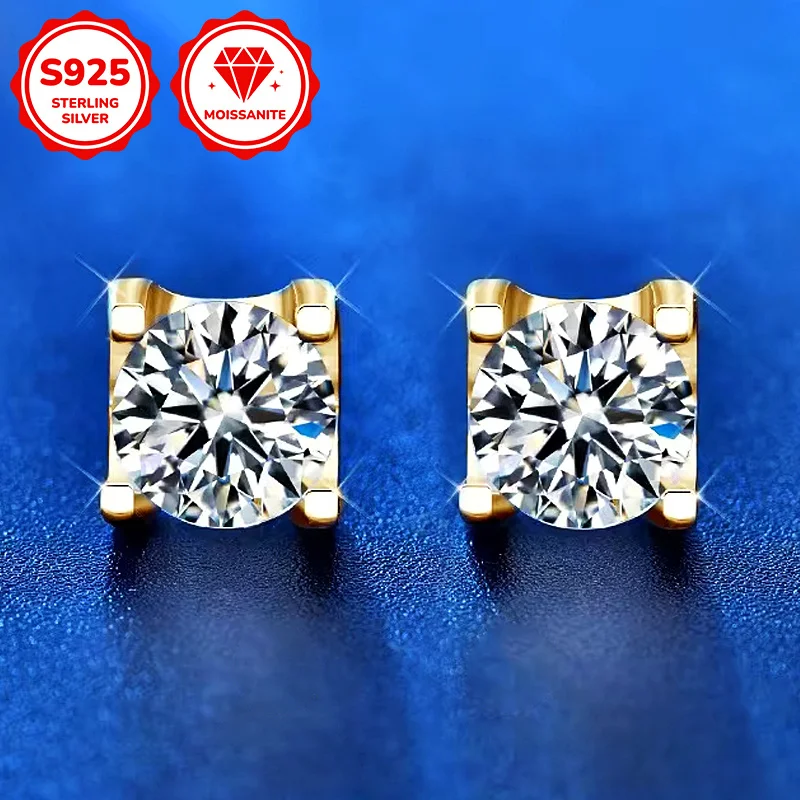1Pair 0.5/1 Carat 925 Sterling Silver Moissanite Stud Earrings, Casual Exquisite Design, Suitable for All Year Round Wear.