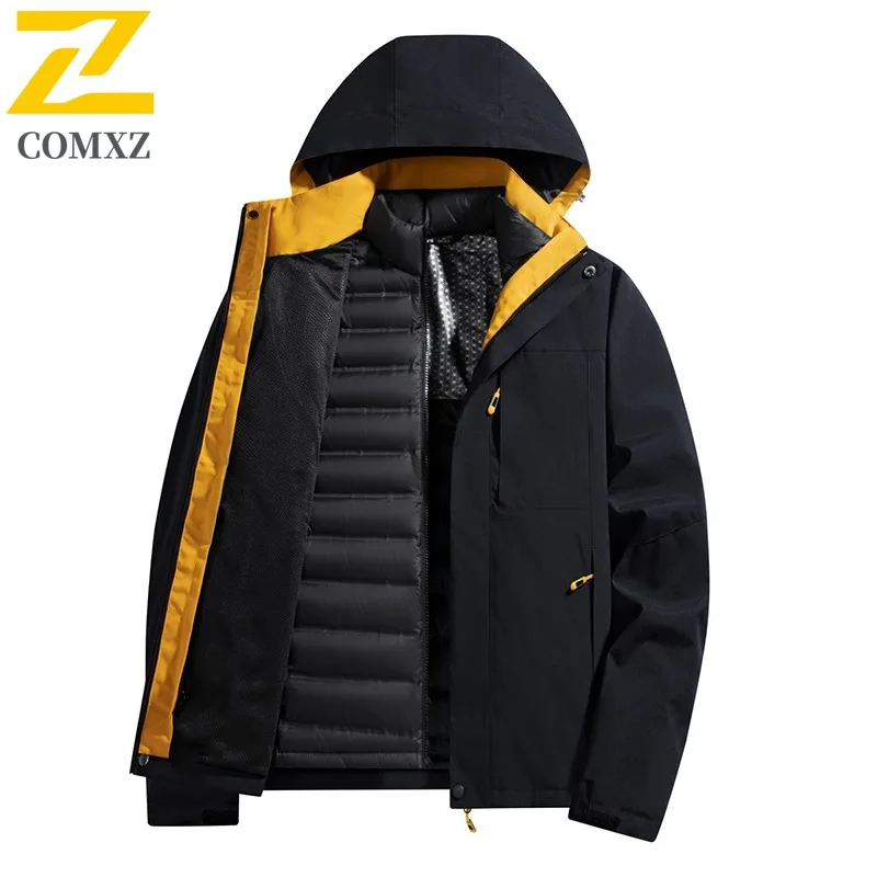 COMXZ Men Parker Coat Warm Heat-Retaining Windproof Waterproof Hiking Puffer Jacket Street Functional High Quality Padding Coat