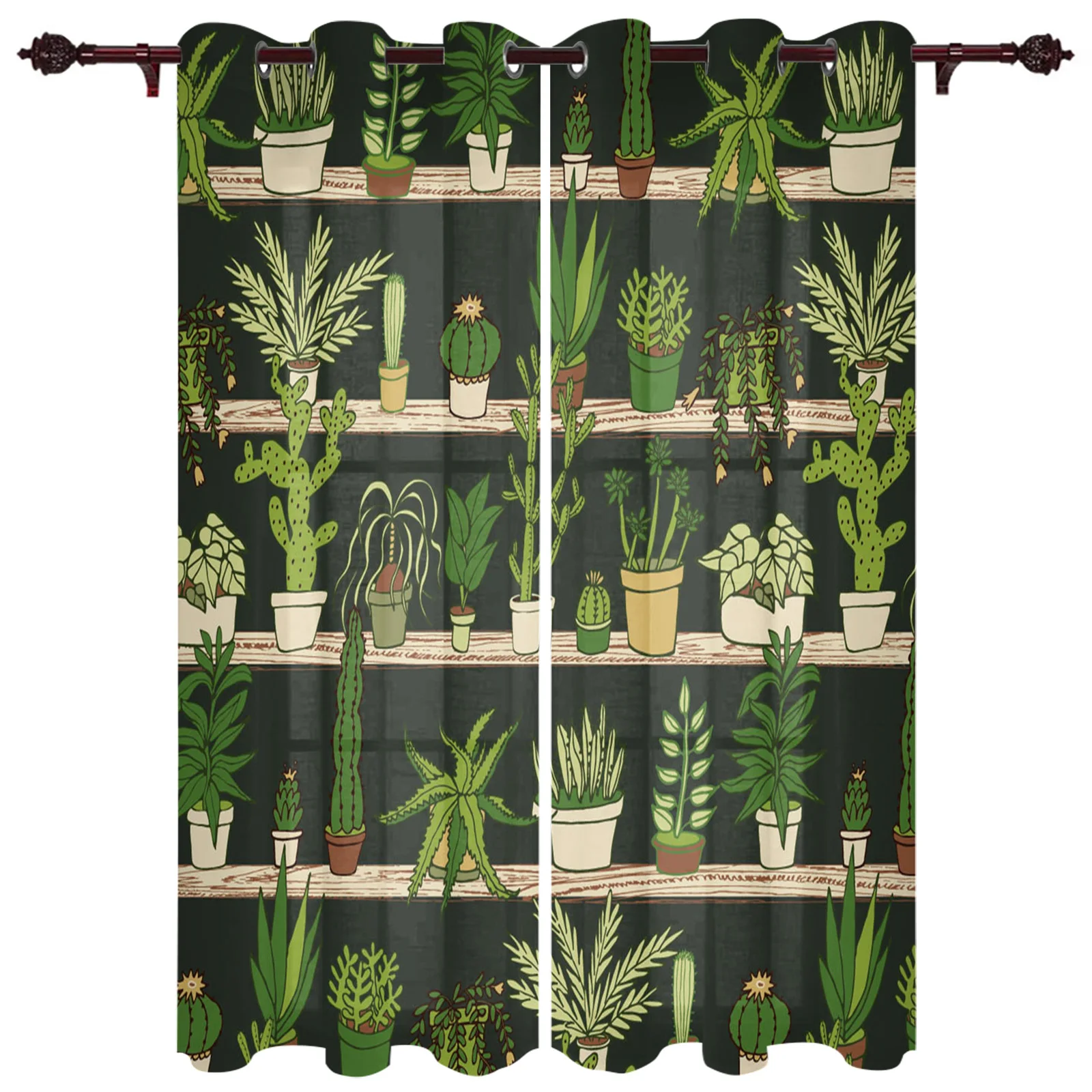 

Kitchen Window Curtains Cactus Plant Green Adult Children Bedroom Decoration Living Room Hanging ClothTreatment Curtains