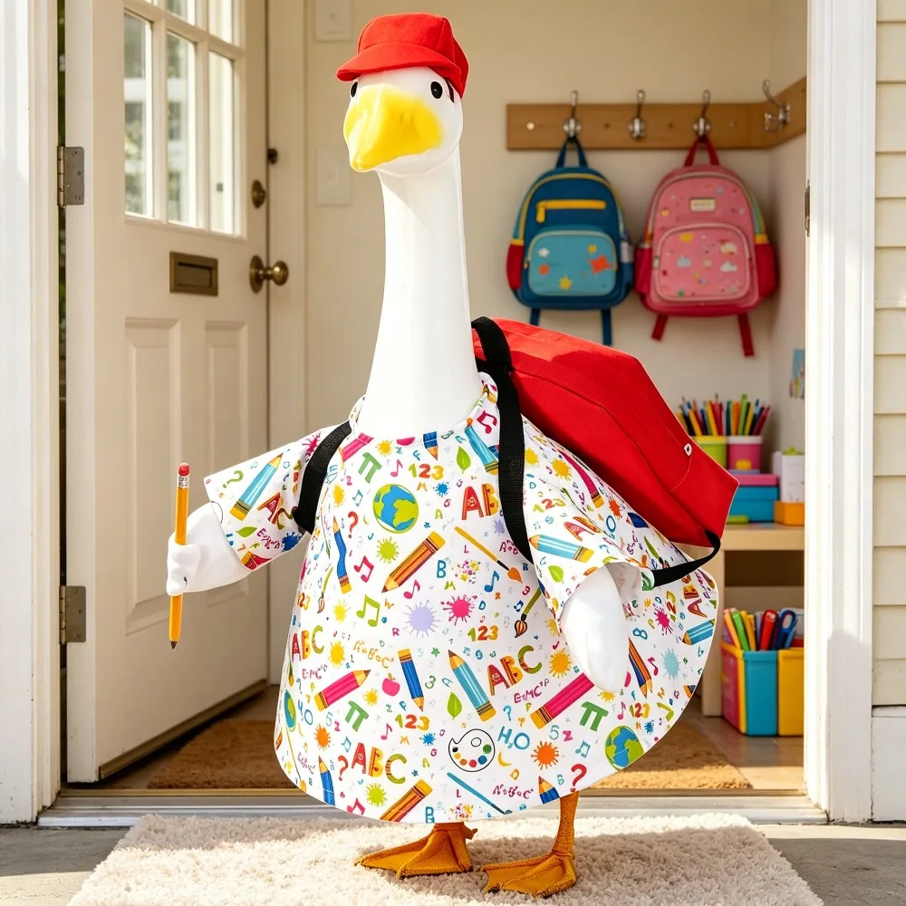 Back to School Themed Outfit for 23 Inch Porch Goose Statue School Style Cement Lawn Goose Clothes Outdoor Yard Garden Patio