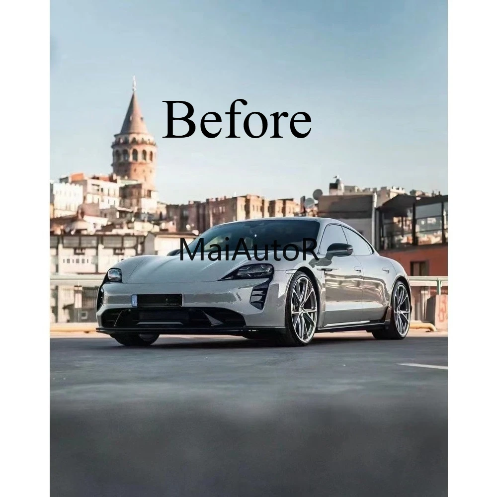For Porsche Taycan Y1A /J12 / Y1B Dry Carbon Fiber Front Lip Rear Diffuser Spoiler Side Skirt Body Kit Upgrade to TechArt style