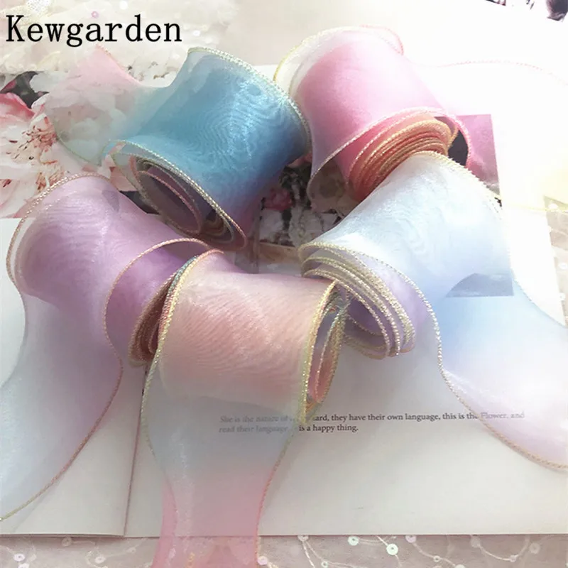 Kewgarden Rainbow Gold Wave Edge Organza Ribbon 2