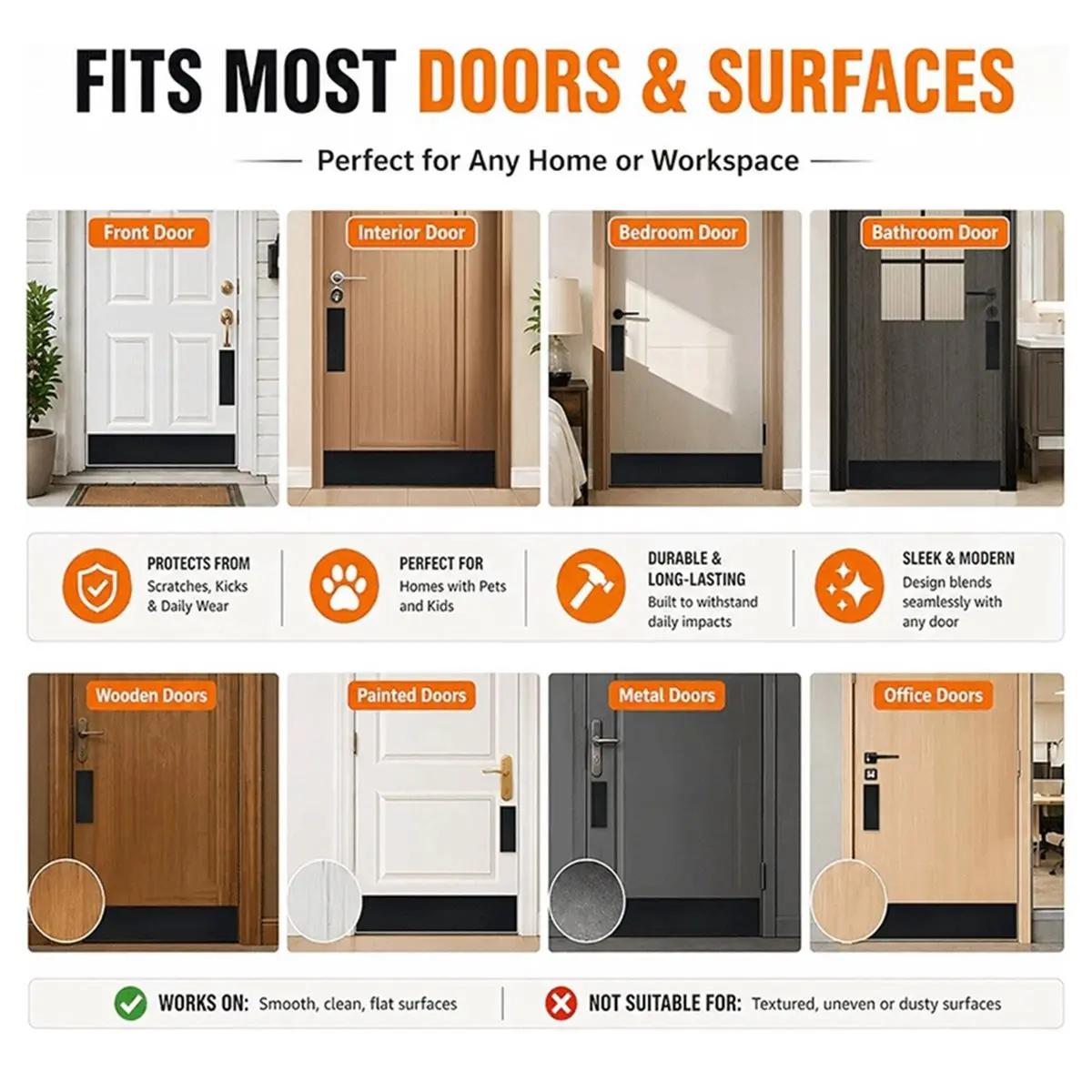 Premium Household Door Kick Plate Protector,Door Protector Against Scratches Dents,Peel and Stick Door Guard for Exterior & Inte