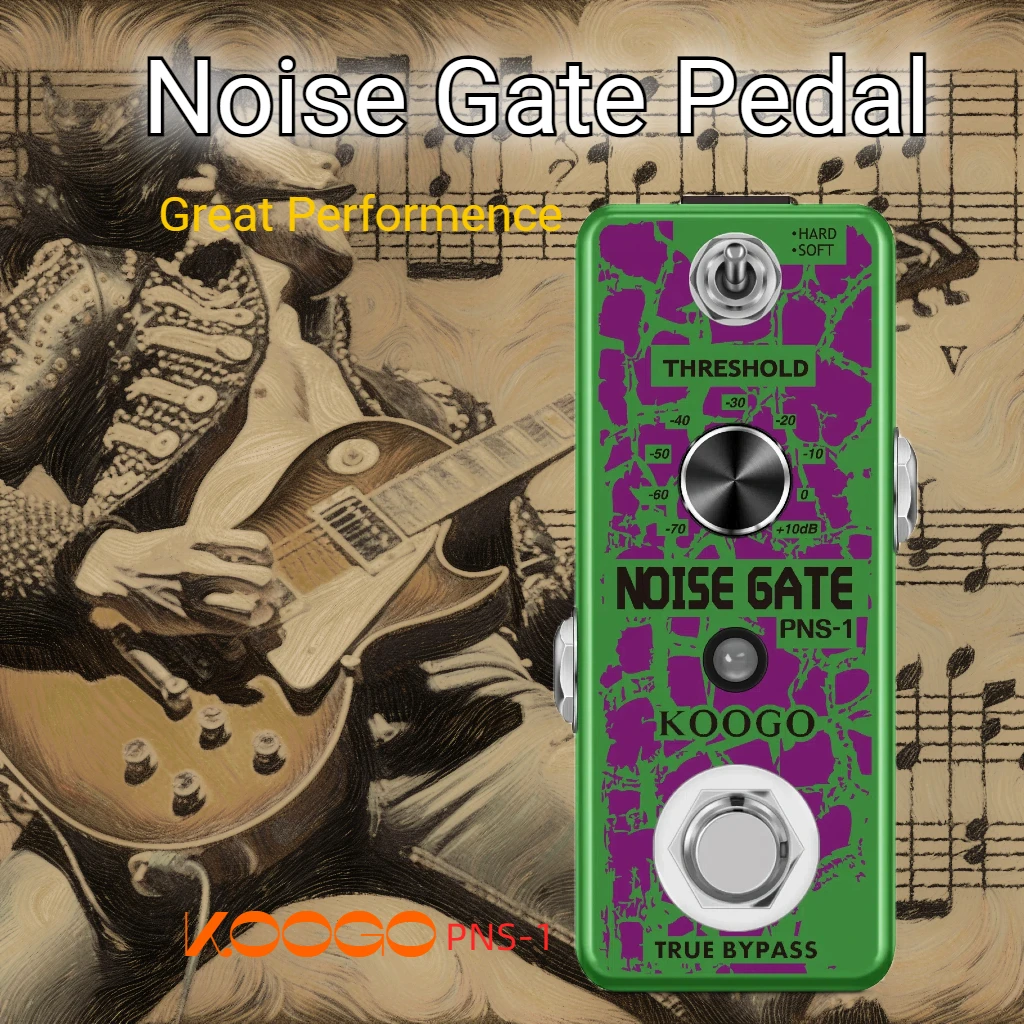 Koogo-Noise Gate Killer Pedal for Electric Guitar, Effect Suppressor, Hard and Soft, 2 Modes, Noise Filter Reduce NoiseGate