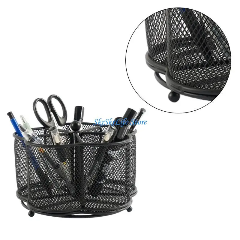 

E65E Mesh Desk Organiser with Keychain Hook, Multifunctional Pen Holder Space Saving Office Desk Organiser Storage Holder
