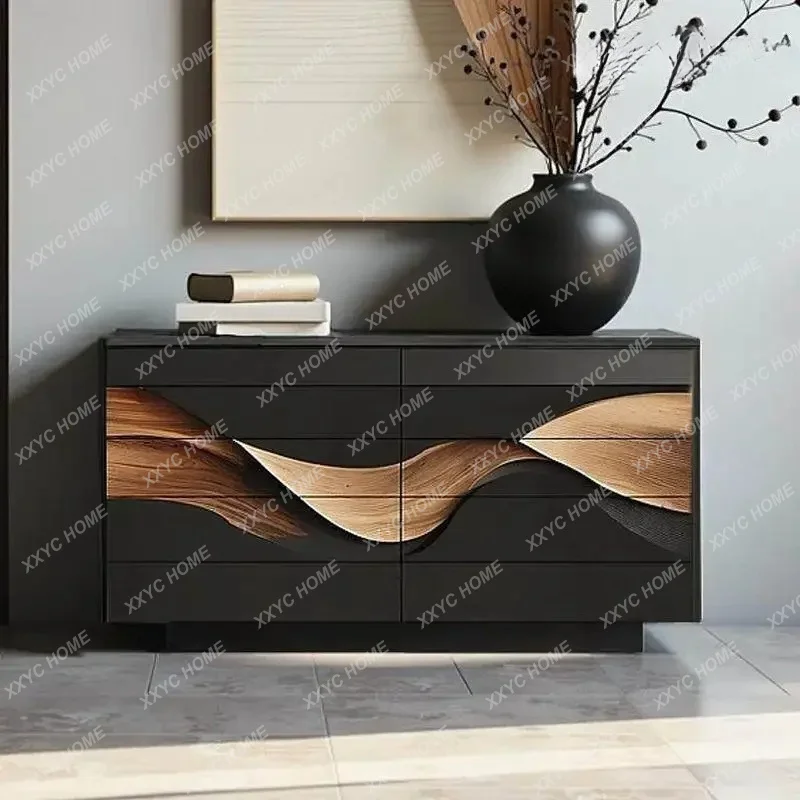 XX  Walnut solid wood chest cabinet living room wall locker high-end creative relief drawer cabinet bedroom storage cabinet