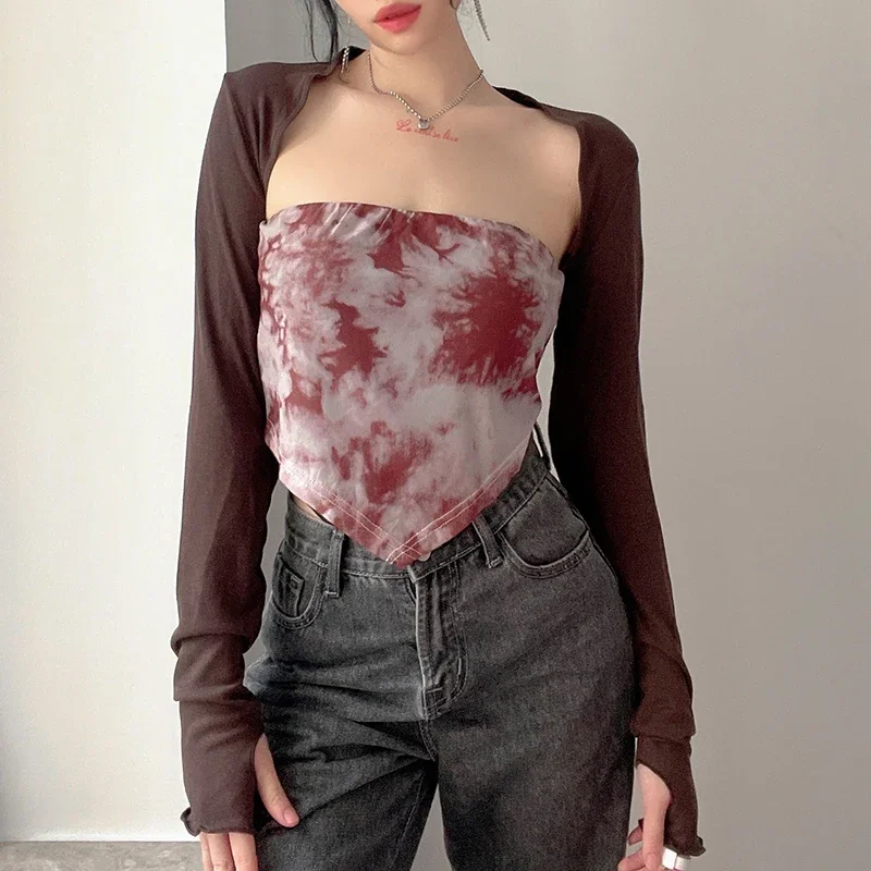 Women Thumbhole Long Sleeve Bolero Shrug Solid Color Open Front Cropped Cardigan Top Bodycon Slim Fit Sunscreen Arm Cover Jacket