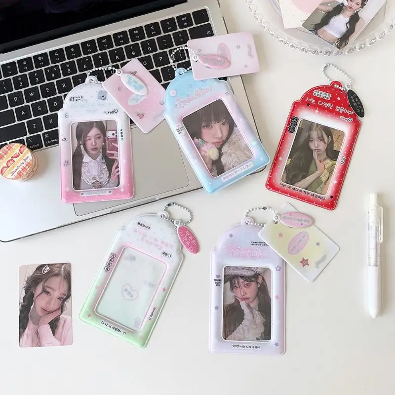 Kawaii Kpop Photocard Holder PVC Idol Photo Card Protector With Keychain Pendant For Bag Decoration