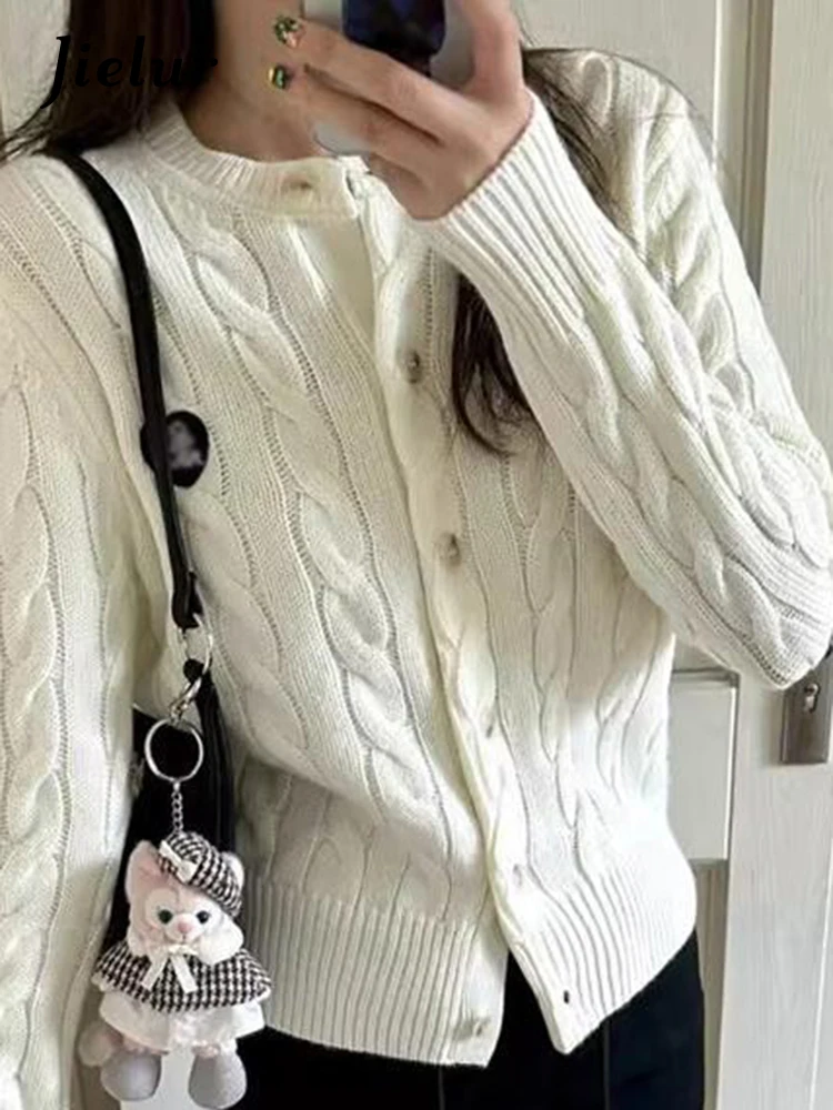 Jielur White Sweet Knitting Slim Women\'s Cardigan Autumn Streetwear Slight Stretch Preppy Style Casual Fashion Female Cardigan