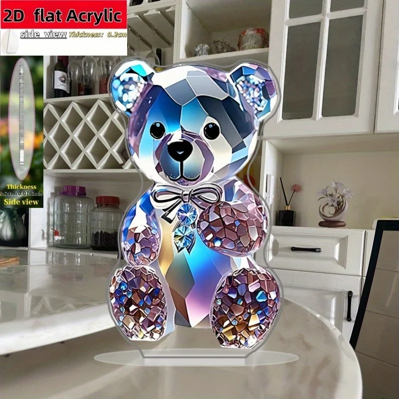 2D Flat 1pc Crystal Bear Creative Decorative Ornament Acrylic All-In-One L-Shaped Design Suitable for Home Farmhouse Living Room