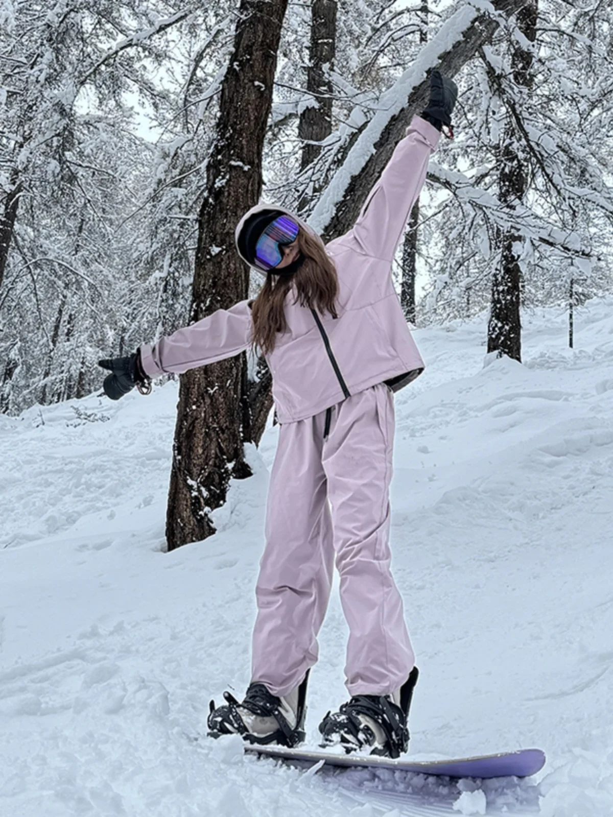 Men's Winter Snowboard Suit Sports Set Fleece Lined Thickened Three-Proof Jacket Outdoor Functional Wear Polyester Fabric Lon...