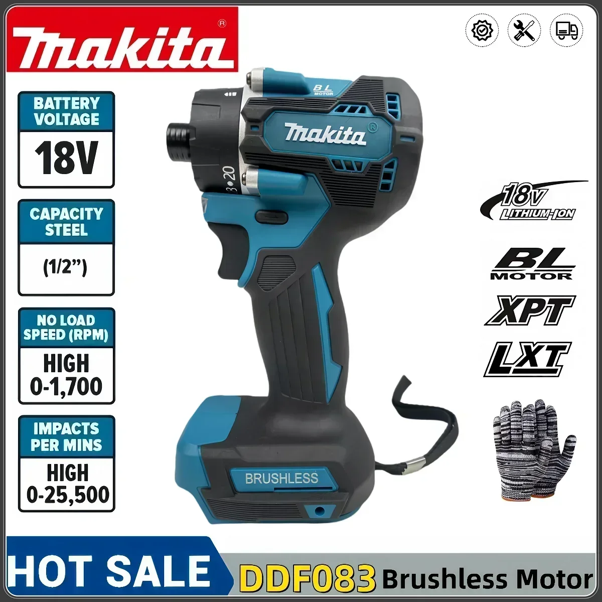 

Makita DDF083 20+1 Бесщеточная электрическая отвертка с крутящим моментом, литиевая батарея, перезаряжаемая аккумуляторная электрическая дрель