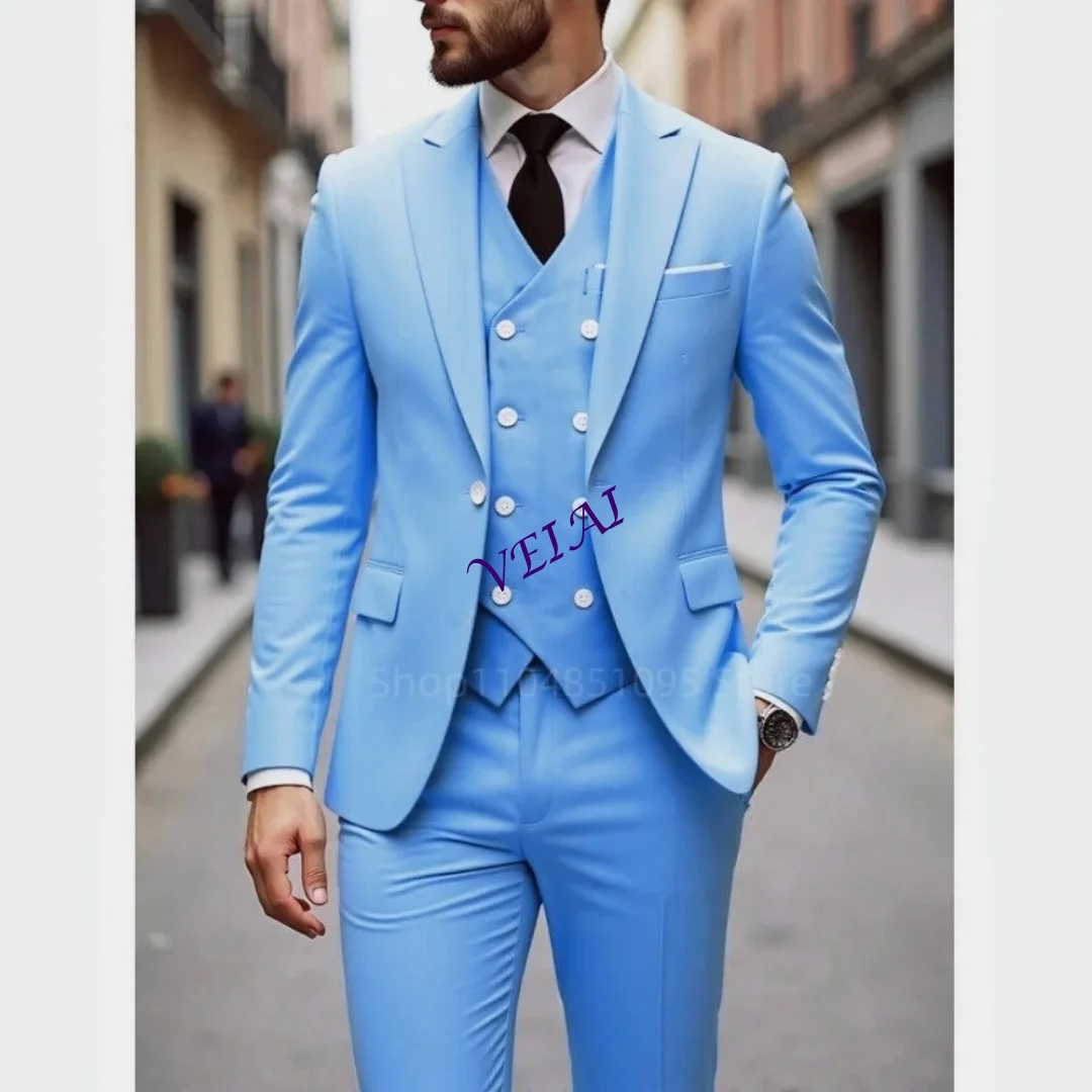 

CustomizedElegant 3 Piece Burgundy Men's Suits Full Set Single Breasted Peaked Lapel Blazer Formal Prom Business Suit with Vest