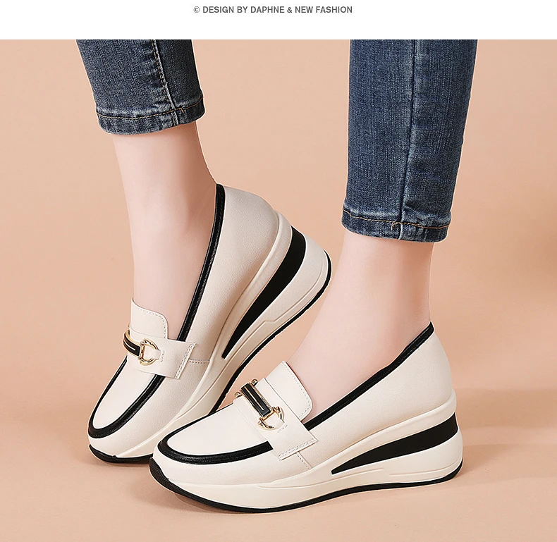 Neue Damenschuhe Frühling/Herbst Flache Schuhe aus PU-Leder Mokassins Lässige Slip-On Loafers Damen Plateau Bootsschuhe – Detail 14
