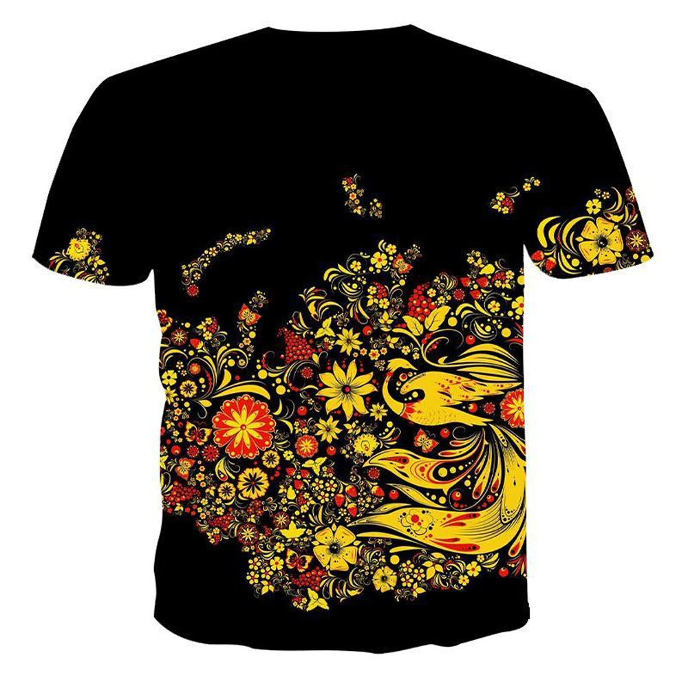 Summer New Fashion Men Flowers Butterflies graphic t shirts 3D Personality Trend Hip Hop Print T-shirt short sleeve t-shirts Top