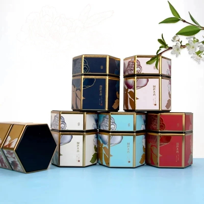 Creative Hexagonal Tea Sealing Boxes Simple Modern Tinplate Tea Moisture Proof Packaging Boxes Portable Travel Tea Storage Boxes
