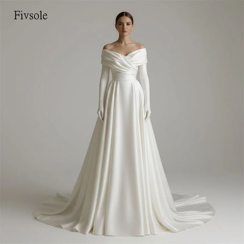 

Fivsole Graceful Off The Shoulder A Line Wedding Dress Backless Bride Gowns Floor Length Bride Dress robe de mariée Customized