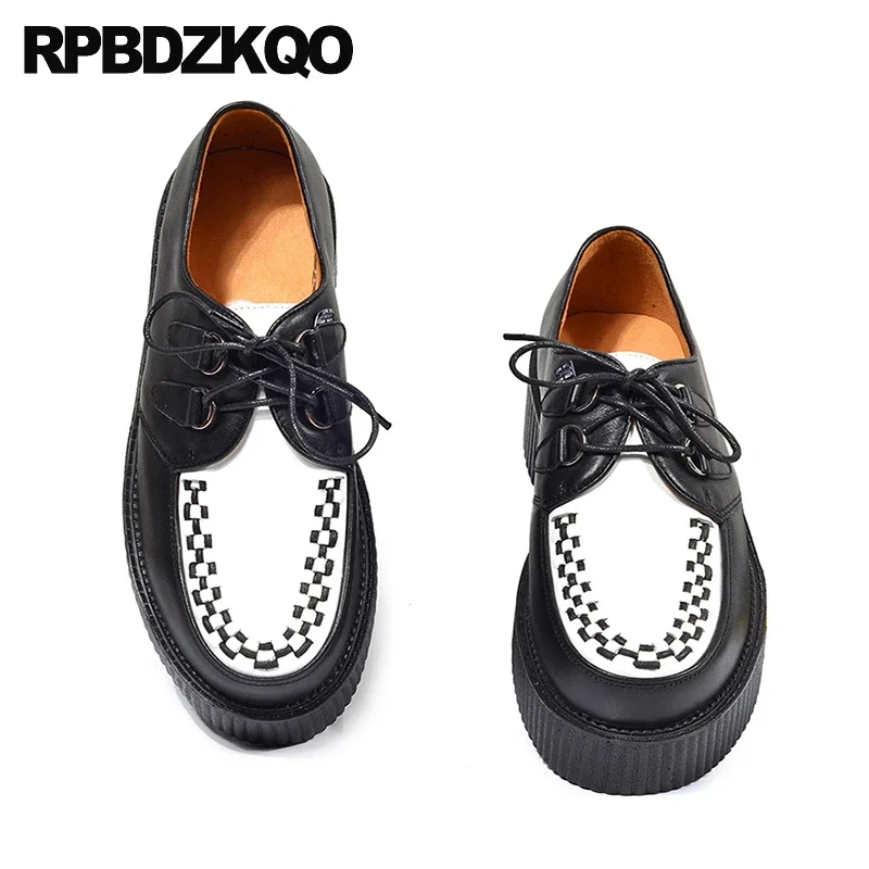 Braided 13 Platform Flatforms Woven Nubuck Big Size Muffin Real Leather Creepers Cowhide Flats Lace Up 47 Shoes Round Toe Men