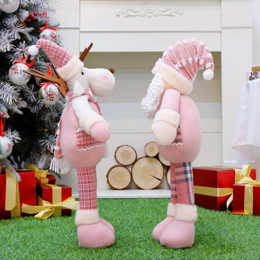 Pink Toy Christmas Gift Dolls Tree Decor New Year Ornament Reindeer Snowman Santa Claus Standing Doll Noel Decoration Natal Deer