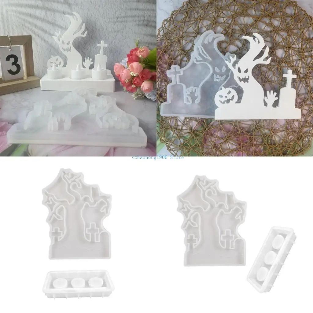 

85LF Silicone Holder Molds Ornaments Molds Halloween Theme Silicone Craft Molds Candlestick Molds for Hand-Making