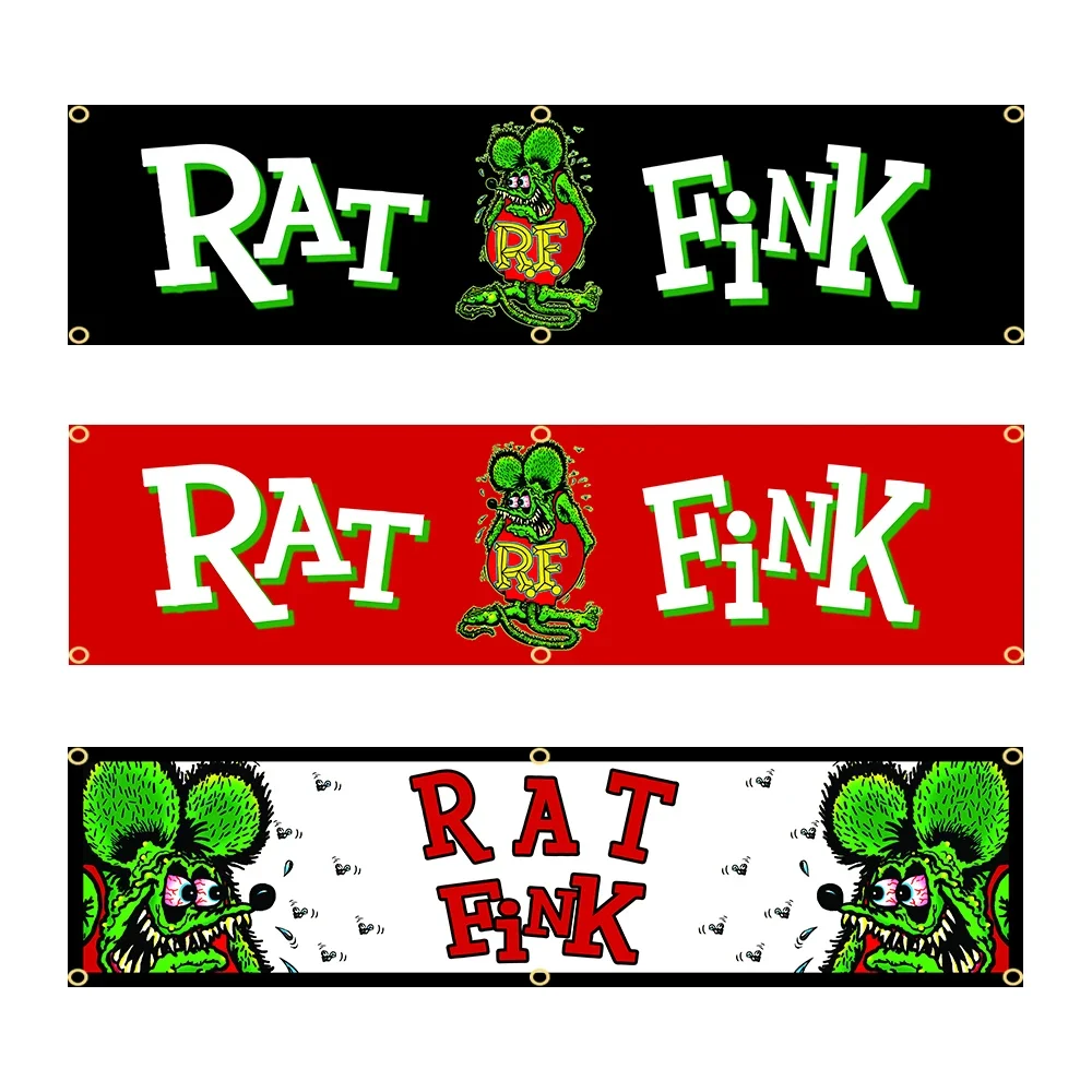 60X240cm Rat Fink Banner Flag Racing Show Motoring Workshop Flag Polyester Printed Garage or Outdoor Decoration Tapestry