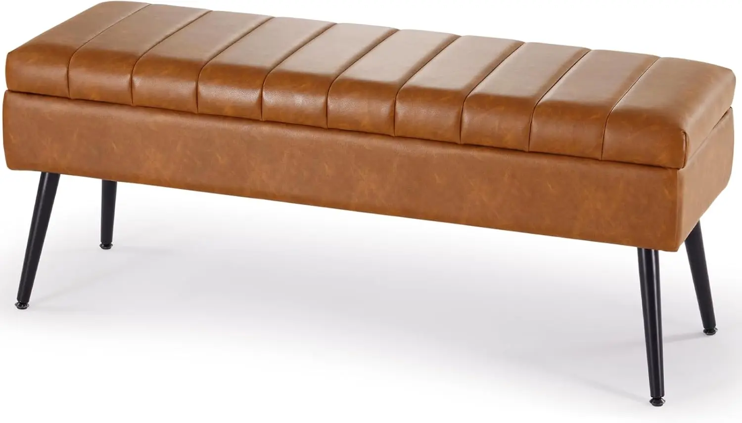 

Storage Ottoman Bench, 43.5" Faux Leather Upholstered Entryway Bench, Long Ottoman with Storage for Living Room, Support