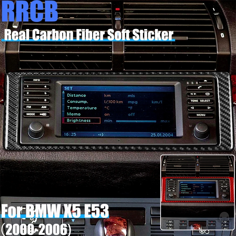 

Real Carbon Fiber Car Accessories Center Console Screen Cover Soft Sticker For BMW X5 E53 2000 2001 2002 2003 2004 2005 2006