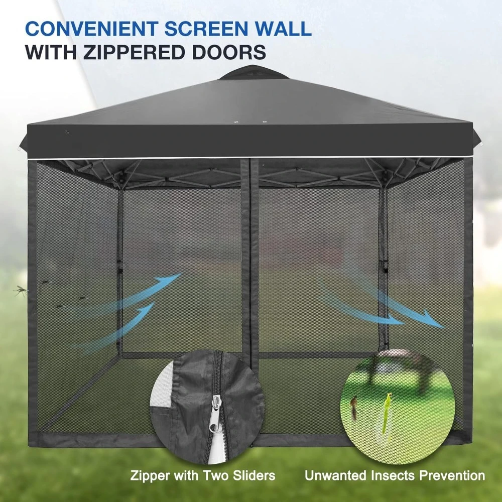 مظلة خارجية سهلة المنبثقة مقاس 10 × 10 مع شبكة، وخيمة حفلات شاشة فورية مع جدران جانبية شبكية #6