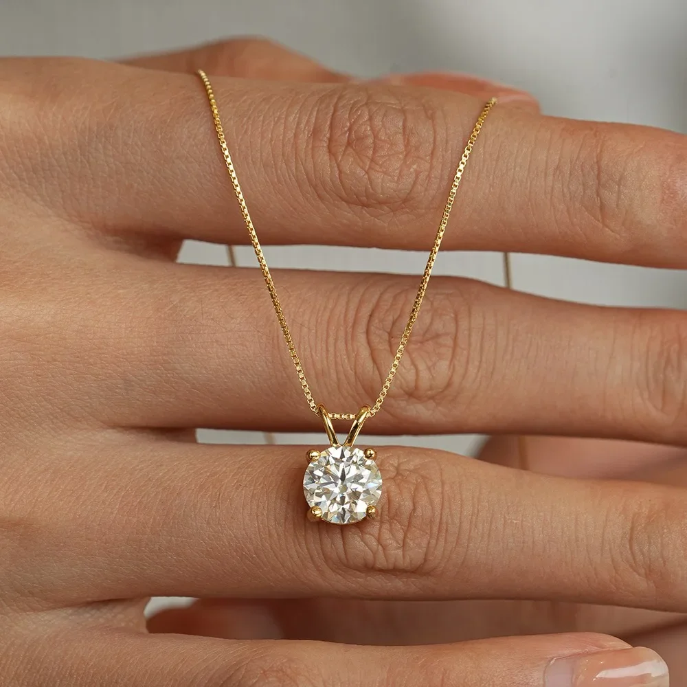 1-2CT Real Moissanite Necklace Pendants 925 Sterling Silver For Women 14K Gold Plated Wedding Chains Gifts Diamond Jewelry GRA